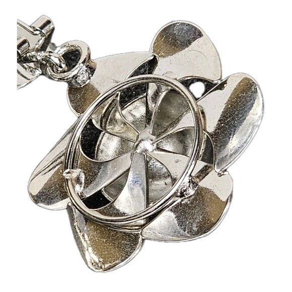 Vintage Silver Tone Flower Drop Earrings Retro Mod Statement Jewelry Set - Picture 4 of 6